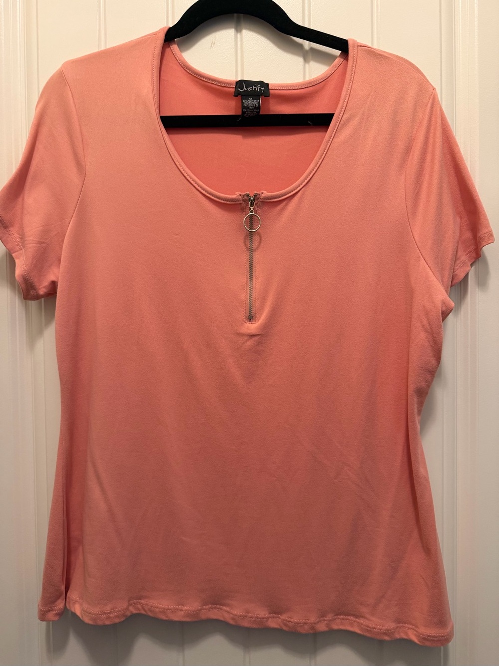 Coral Pink Short Sleeve Top with Front Zip (Never Worn)